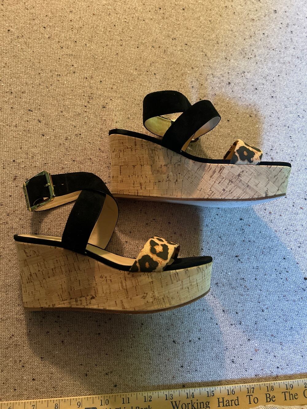 Veronica Beard Platform Wedge Hurly Cross Ankle Strap Leopard Sandals 6.5